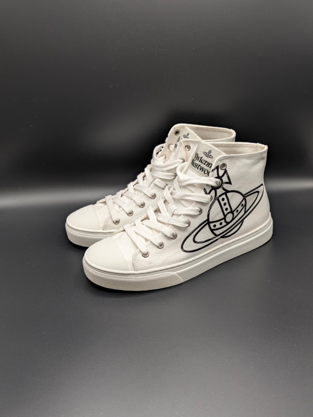 Vivienne Westwood Plimsoll High Top Sneakers EU 41 US 11 White Canvas Orb NWT